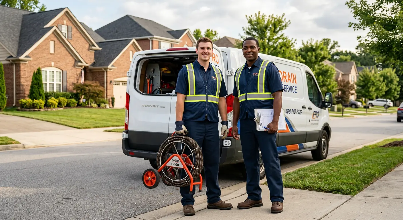 Sewer and drain service team with equipment ready for work in Palatine