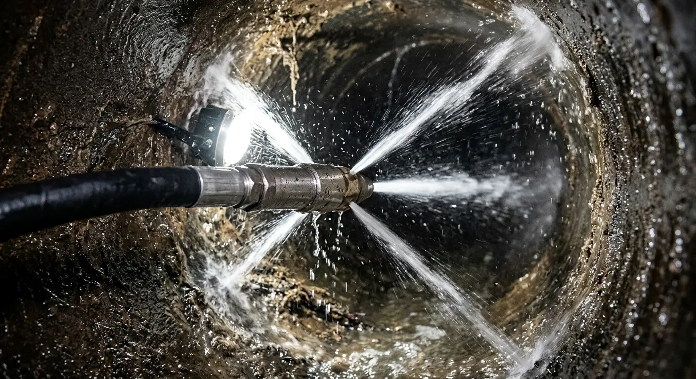 High-pressure hydro jetting nozzle cleaning sewer pipe for Sewer Cleanout in Palatine